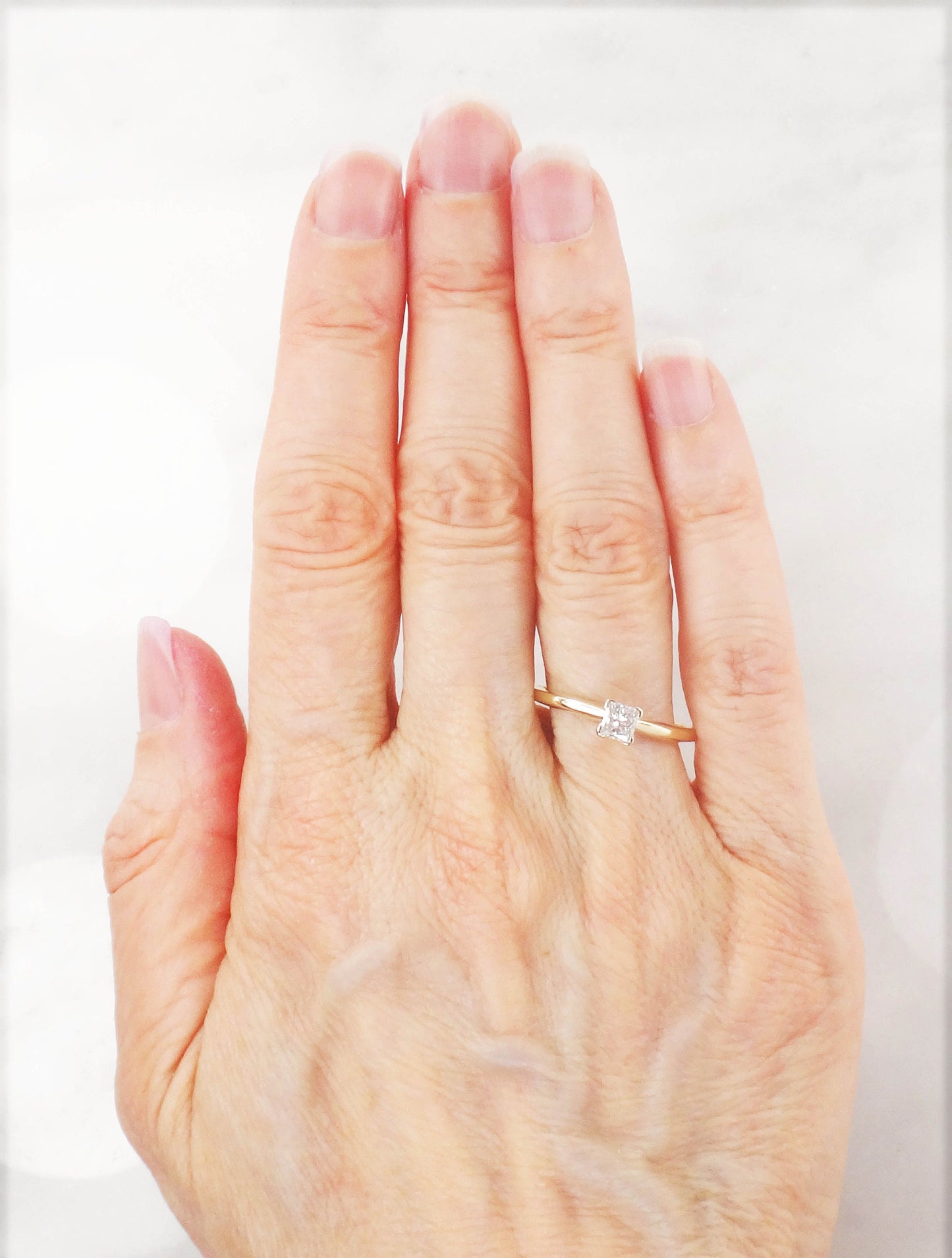 Vintage 14k Princess Cut Natural Diamond Engagement Ring Two Tone Gold Square Diamond Ring .33 CT Diamond Size 8.75