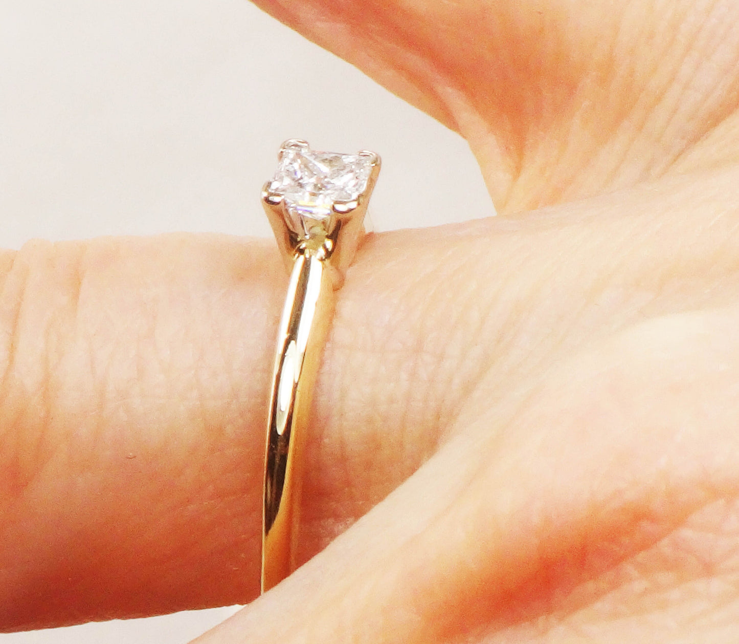 Vintage 14k Princess Cut Natural Diamond Engagement Ring Two Tone Gold Square Diamond Ring .33 CT Diamond Size 8.75