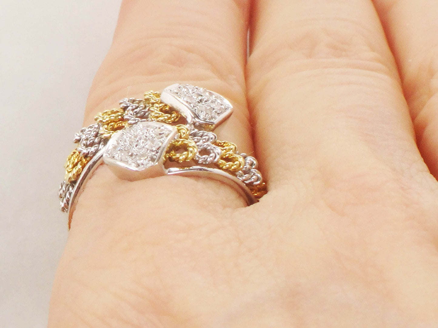 18k Two Tone Gold Natural Diamond Ring 1/3 Carat TDW Wide Band Ring Size 6.5