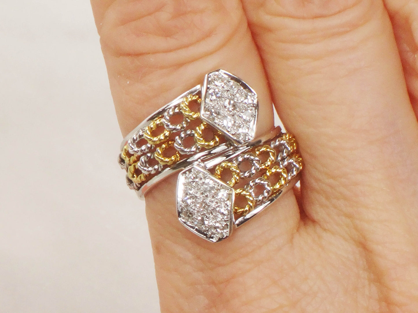 18k Two Tone Gold Natural Diamond Ring 1/3 Carat TDW Wide Band Ring Size 6.5