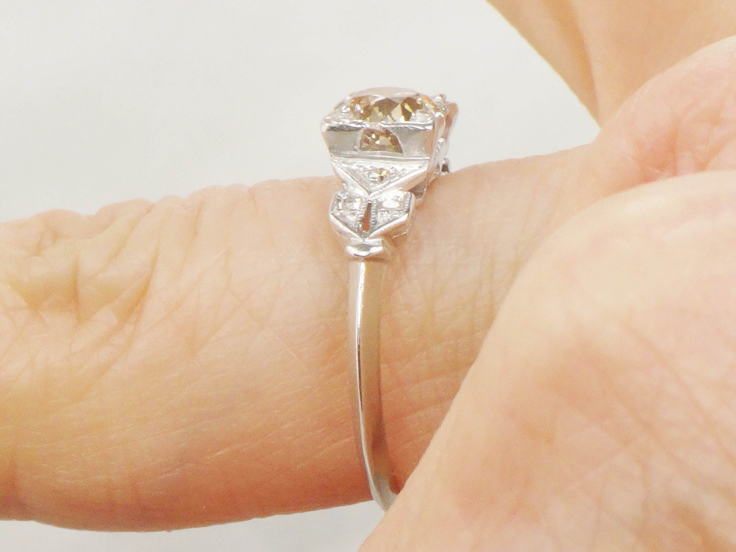 Vintage Diamond Engagement Ring Art Deco Diamond Engagement Ring Light Brown Old European GIA Certified Diamond Platinum Engagement Ring