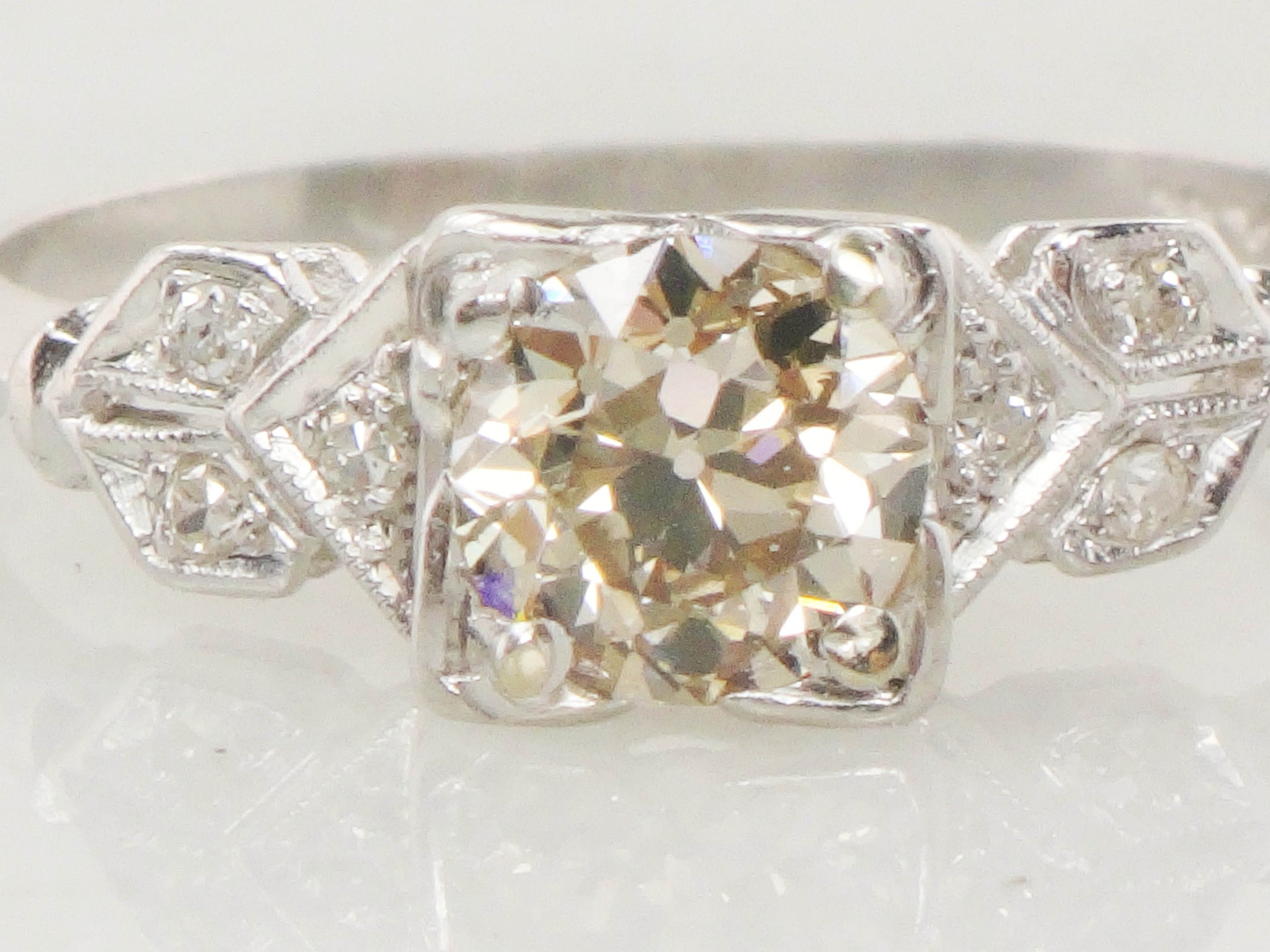 Vintage Diamond Engagement Ring Art Deco Diamond Engagement Ring Light Brown Old European GIA Certified Diamond Platinum Engagement Ring