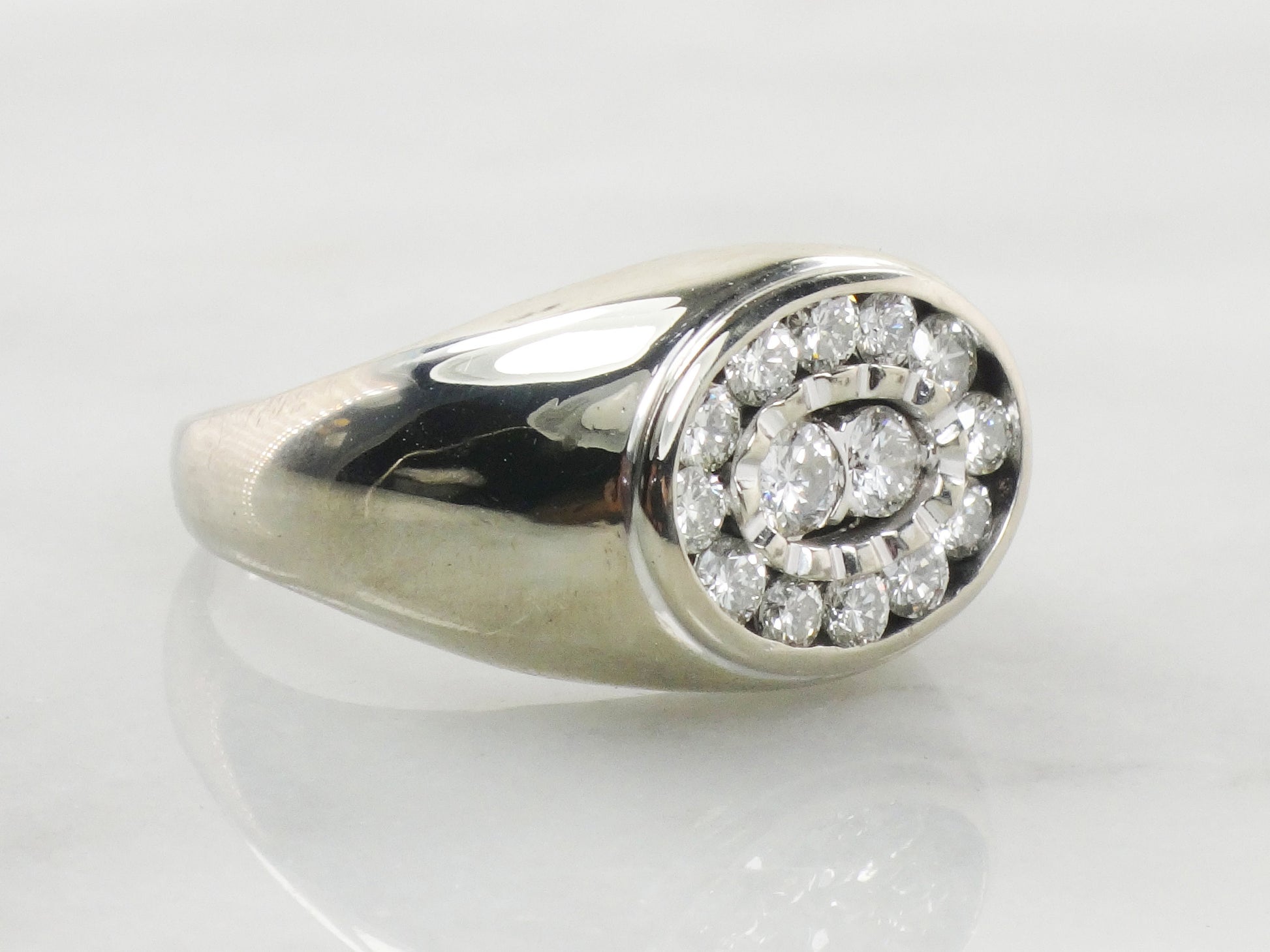 Vintage 14k White Gold Natural Diamond Cluster Ring High Quality Men's Diamond Ring 1 CT TDW Diamond Ring Size 9.5