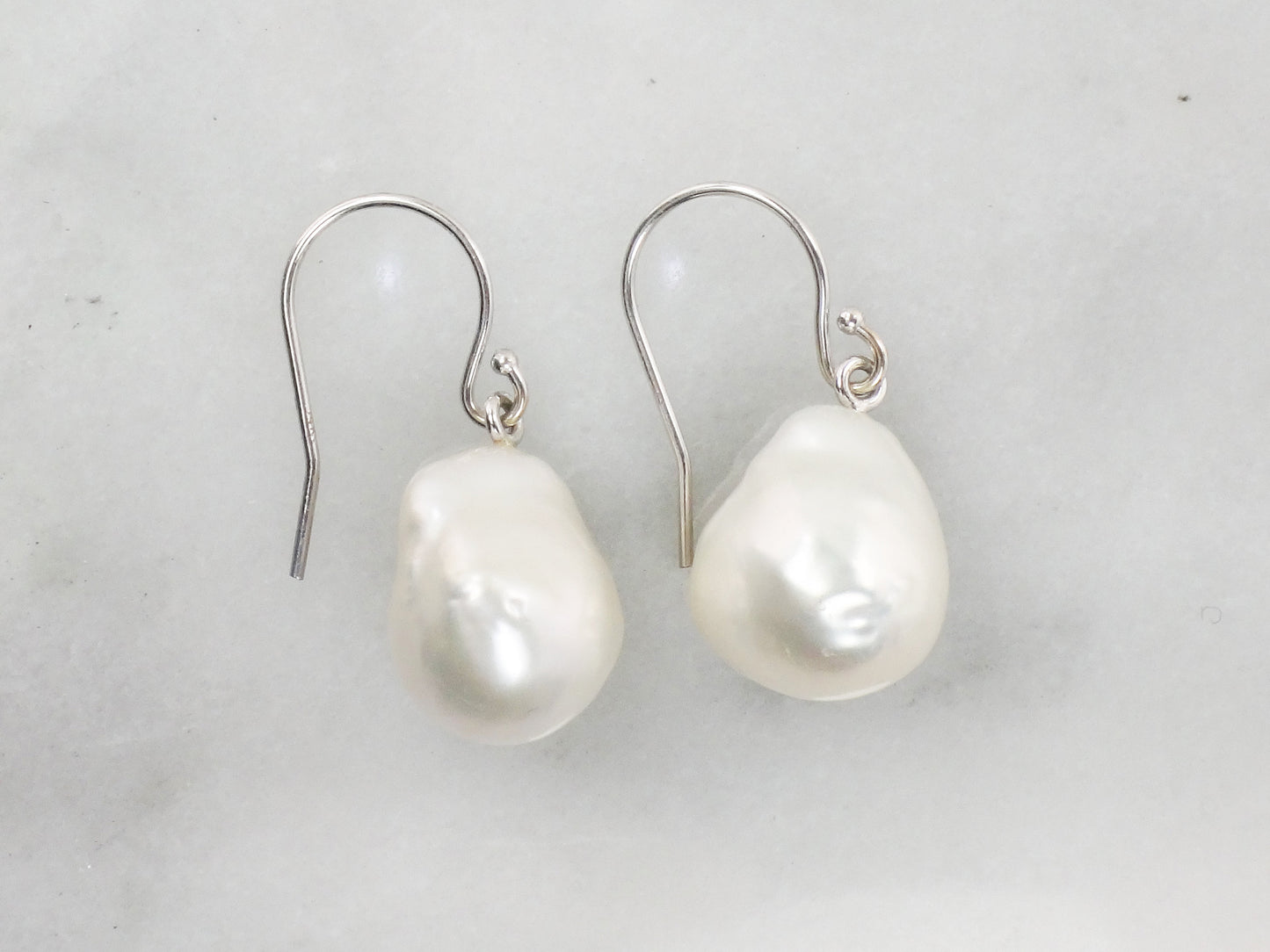 Vintage Large Pearl Dangle Earrings 14k Gold Freshwater Baroque Pearls Earrings Bridal Earrings White Gold Pearl Earrings with Ear Wires