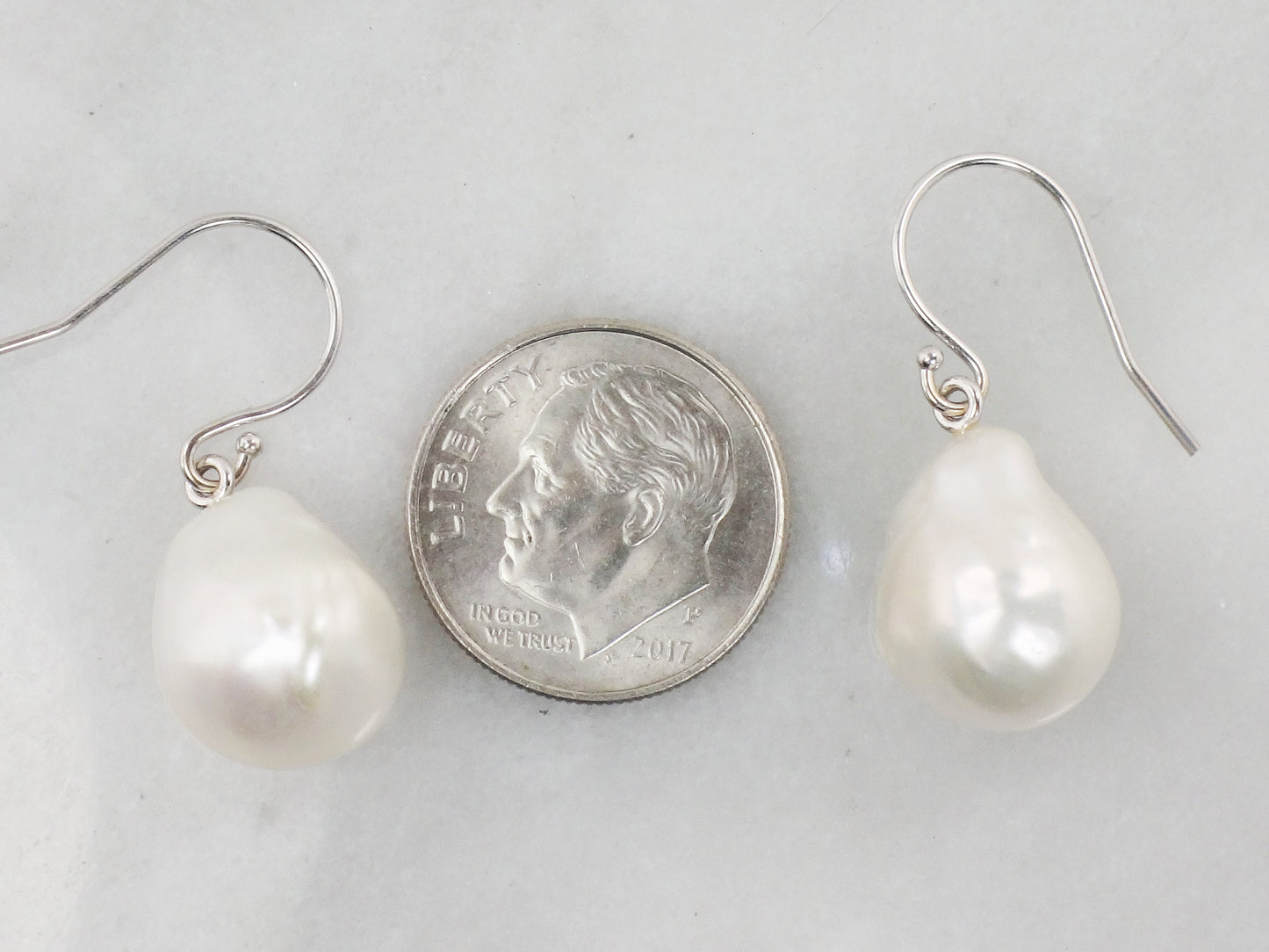 Vintage Large Pearl Dangle Earrings 14k Gold Freshwater Baroque Pearls Earrings Bridal Earrings White Gold Pearl Earrings with Ear Wires