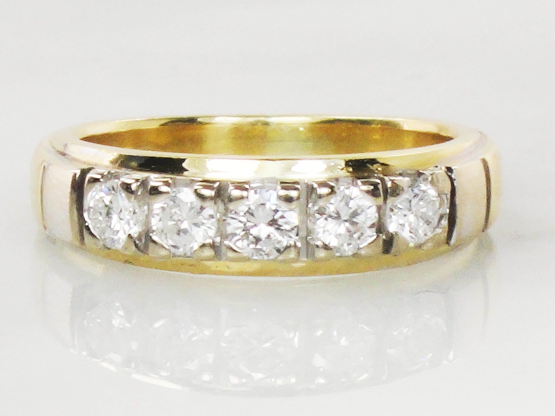 Vintage 18k Two Tone Gold Diamond Wedding Band - 1/2 CT TDW, Size 6