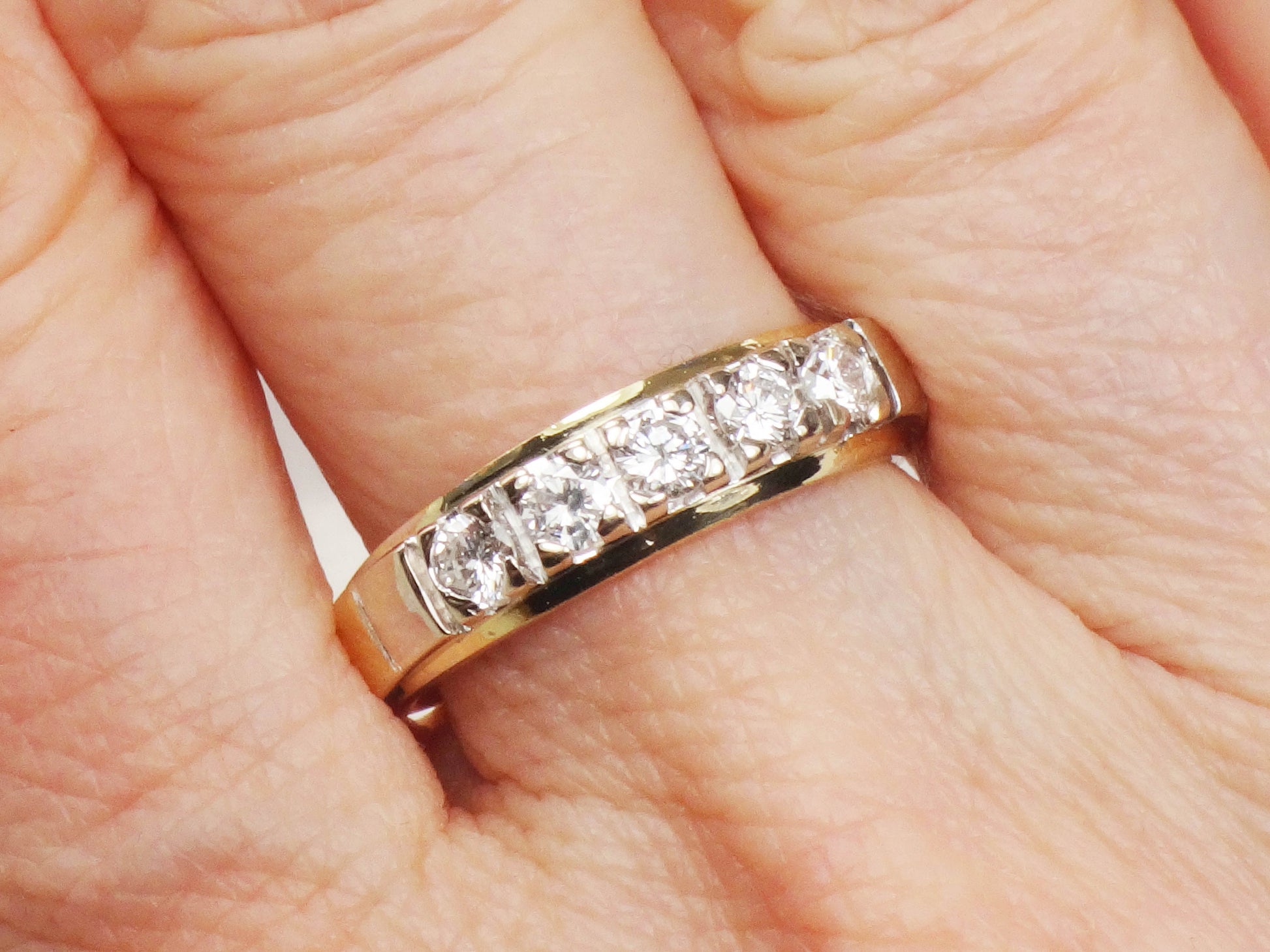 Vintage 18k Two Tone Gold Diamond Wedding Band - 1/2 CT TDW, Size 6