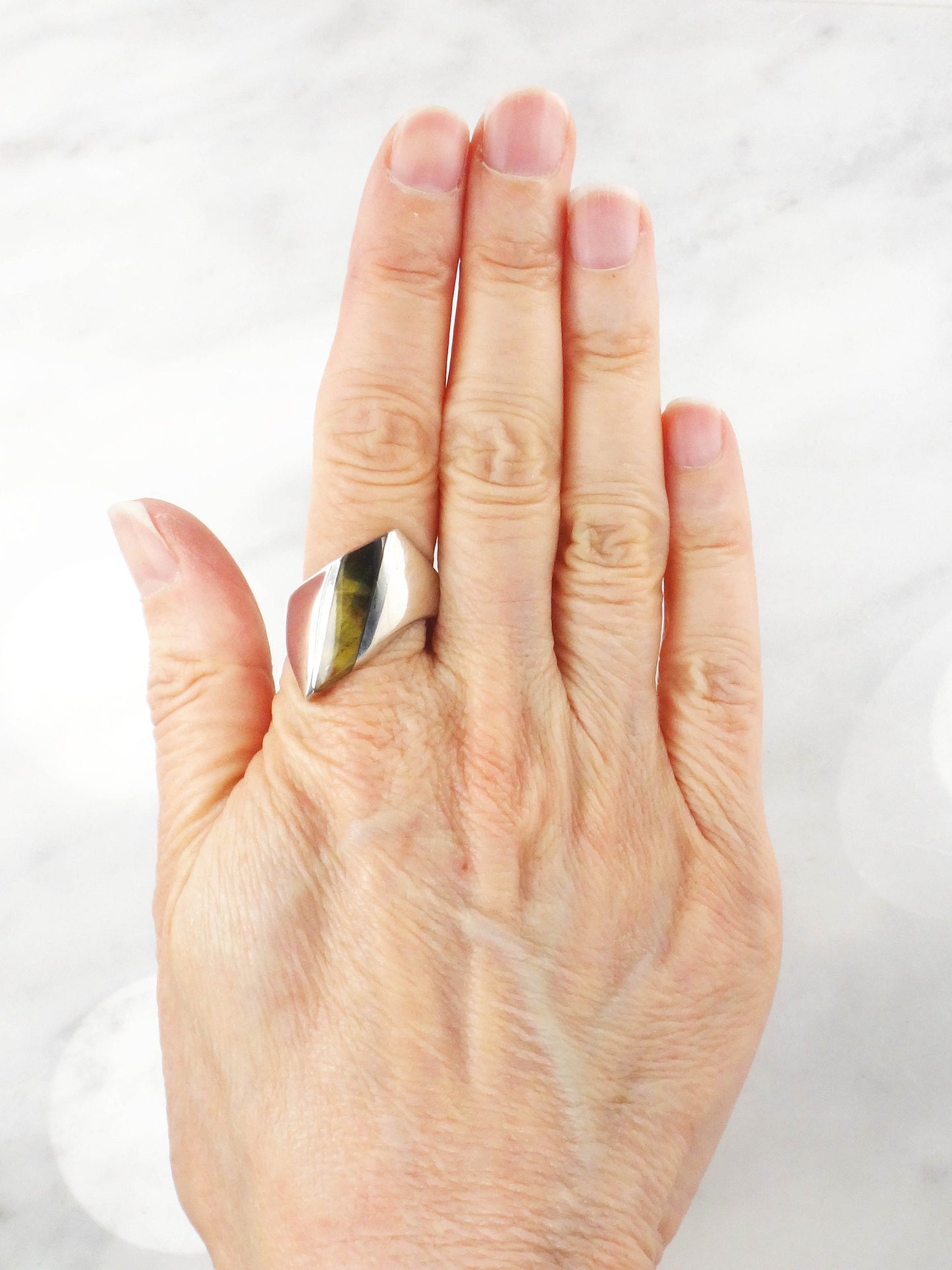 Vintage Sterling Silver Tiger Eye Ring: Mid-Century Modern Unisex Band, Size 9.75