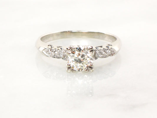 Vintage 14k White Gold Natural Diamond Engagement Ring Transitional European Cut Diamond - Size 8