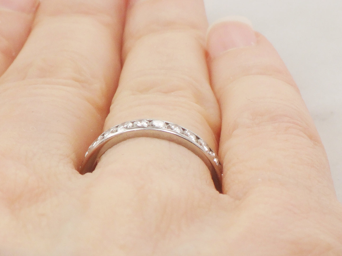Vintage Thin Platinum Diamond Eternity Ring 1 CT Natural Diamond Wedding Ring Size 5 1/4