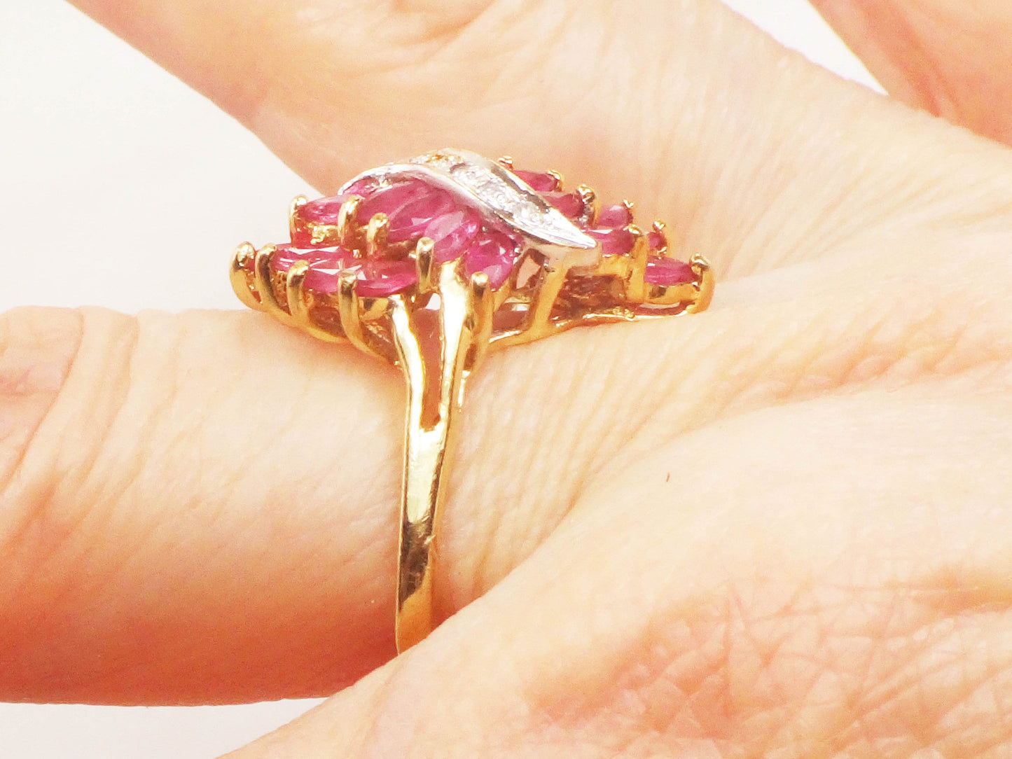 Vintage 10k Natural Ruby and Diamond Ring, Solid Gold Samuel Aaron Red Stone Ring, July Birthstone Cluster Ring Size 8.75