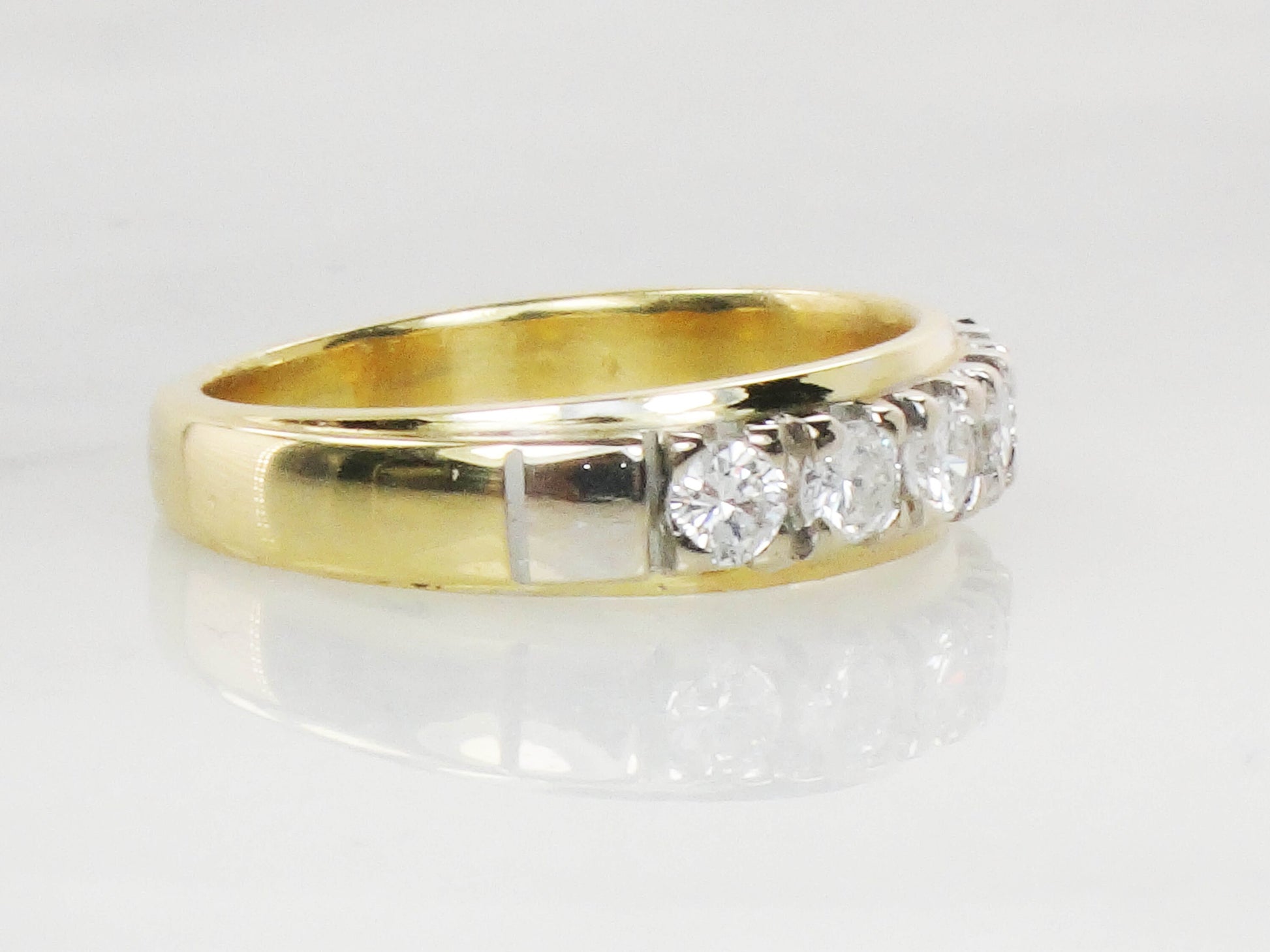 Vintage 18k Two Tone Gold Diamond Wedding Band - 1/2 CT TDW, Size 6
