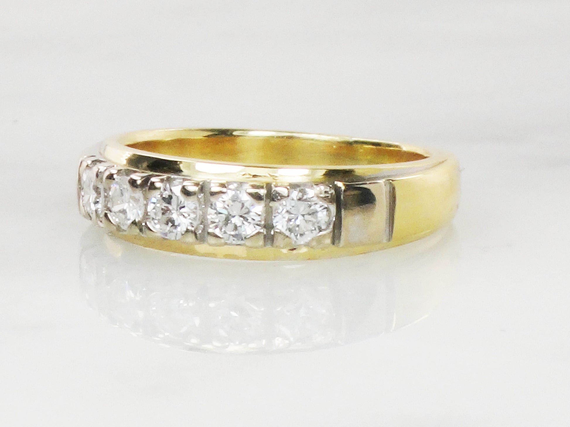 Vintage 18k Two Tone Gold Diamond Wedding Band - 1/2 CT TDW, Size 6