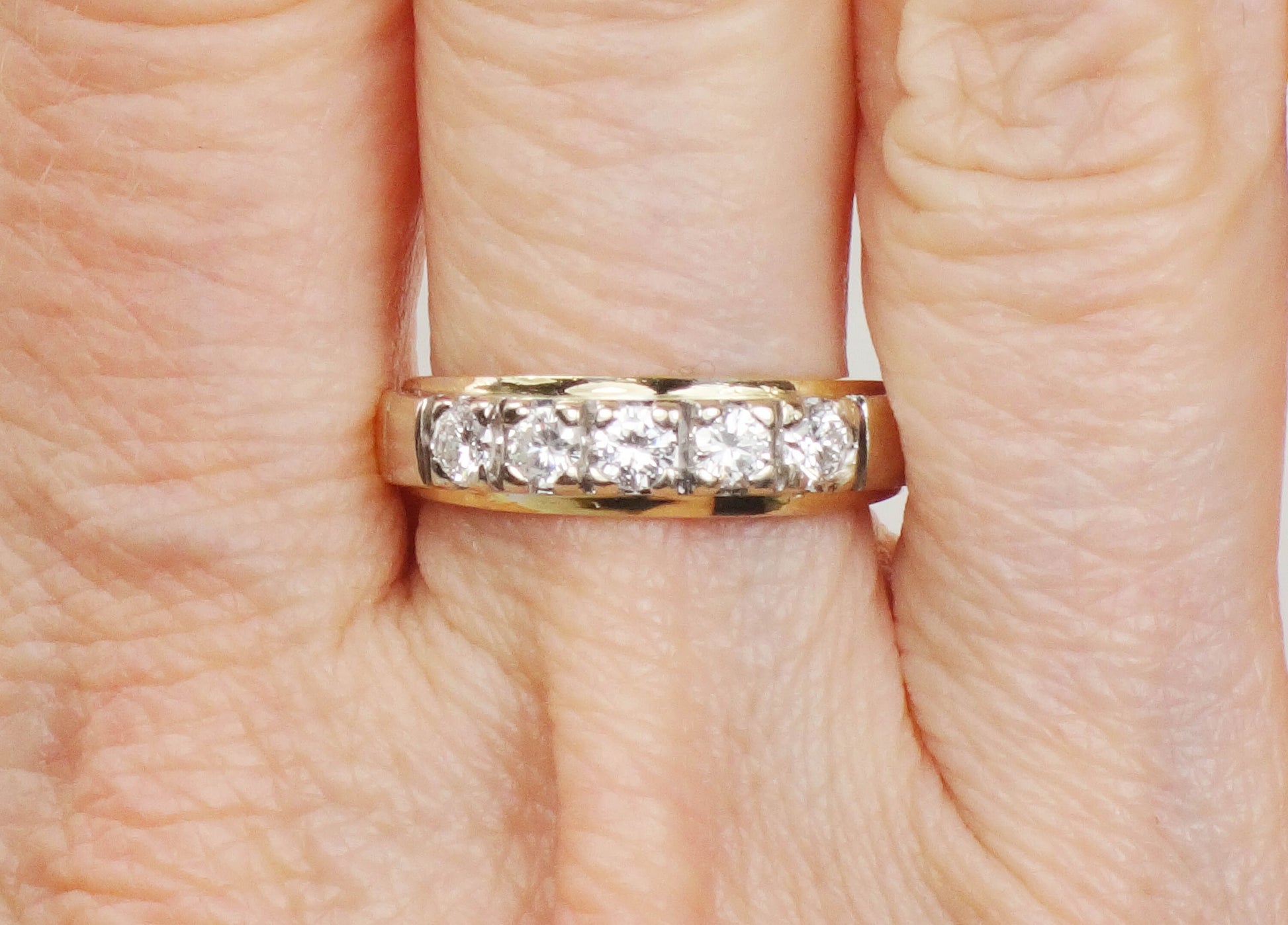 Vintage 18k Two Tone Gold Diamond Wedding Band - 1/2 CT TDW, Size 6