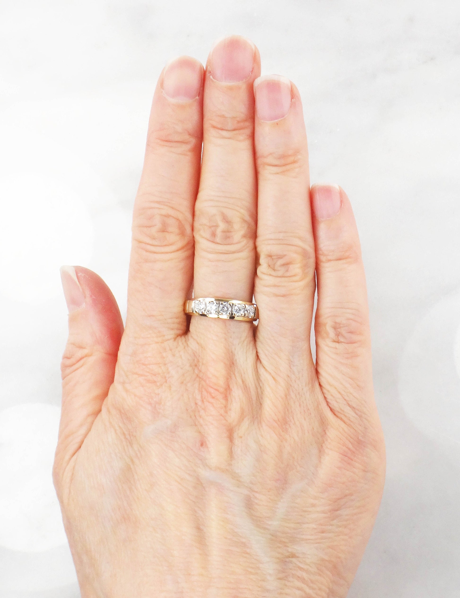 Vintage 18k Two Tone Gold Diamond Wedding Band - 1/2 CT TDW, Size 6