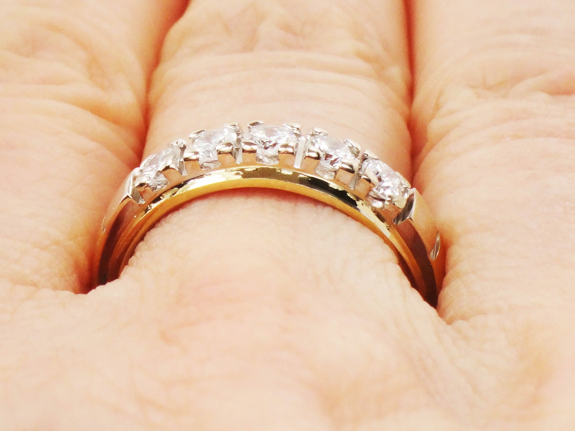 Vintage 18k Two Tone Gold Diamond Wedding Band - 1/2 CT TDW, Size 6