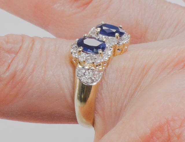 Vintage 14k Yellow Gold Sapphire Diamond Halo Ring Natural Blue Sapphire Ring with Natural Diamonds September Birthstone Ring Size 6 3/4
