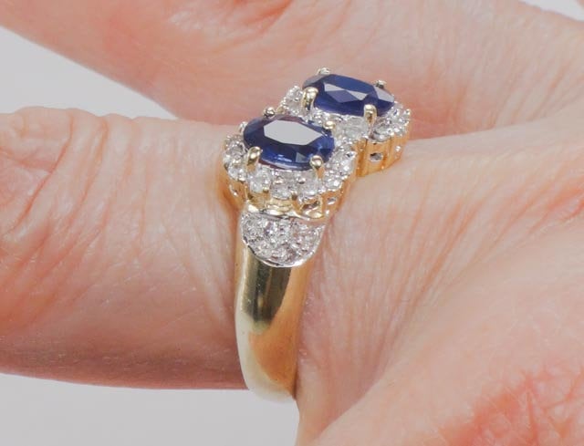 Vintage 14k Yellow Gold Sapphire Diamond Halo Ring - Size 6 3/4