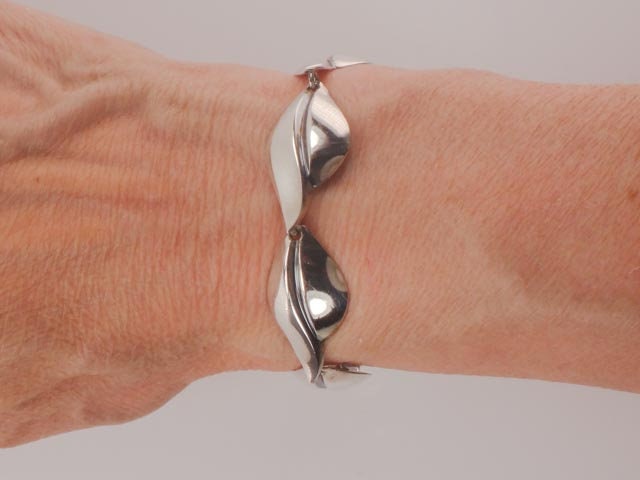 Vintage Sterling Silver Leaf Bracelet - SCF Denmark Modernist Design