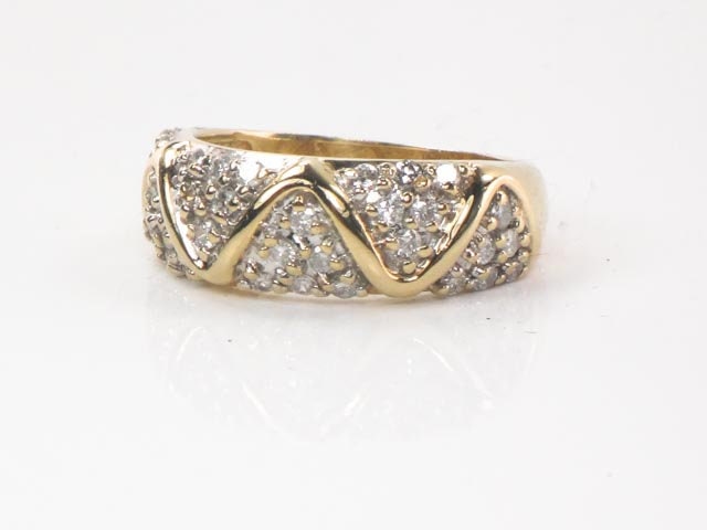 Vintage 14k Gold Diamond Zig Zag Band Ring: Pave Set Wedding Ring, Size 6.25