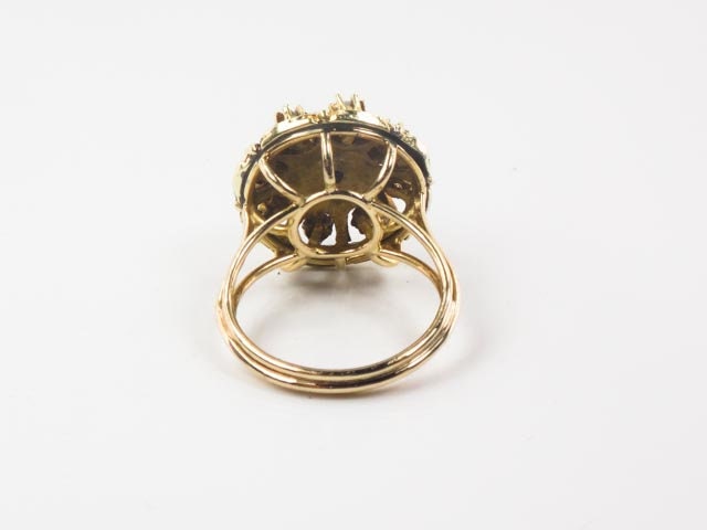 Vintage 14k Yellow Gold Opal Diamond and Black Enamel Dome Ring Opal Star Ring Size 7.25