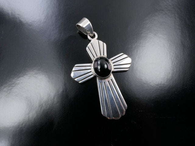Vintage Sterling Silver Black Onyx Cross Pendant - Mark Wasserman Samara MWS Large Cross