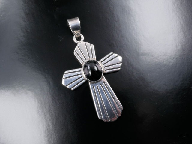 Vintage Sterling Silver Black Onyx Cross Pendant - Mark Wasserman Samara MWS Large Cross