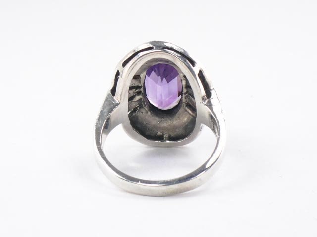 Sterling Silver Amethyst Ring with Marcasite - Vintage Purple February Birthstone Ring - Size 7