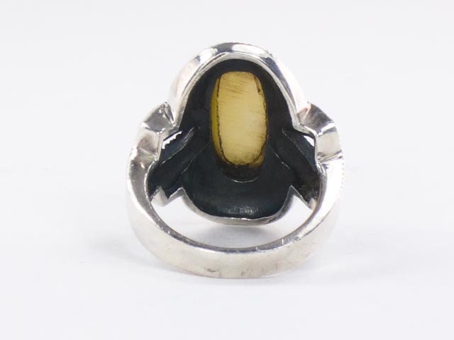 Vintage Sterling Silver Mother of Pearl Ring with Marcasite, Large MOP Ring, Size 5.75