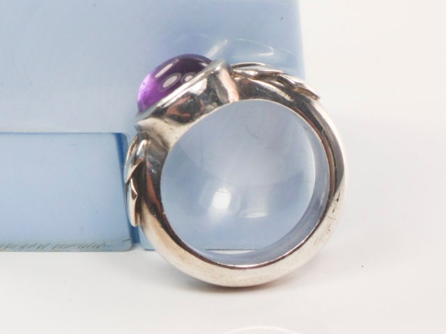 Vintage Sterling Silver Amethyst Ring Heavy Silver Oval Purple Stone Ring February Birthstone Size 6.5
