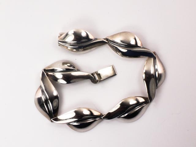 Vintage Sterling Silver Leaf Bracelet - SCF Denmark Modernist Design