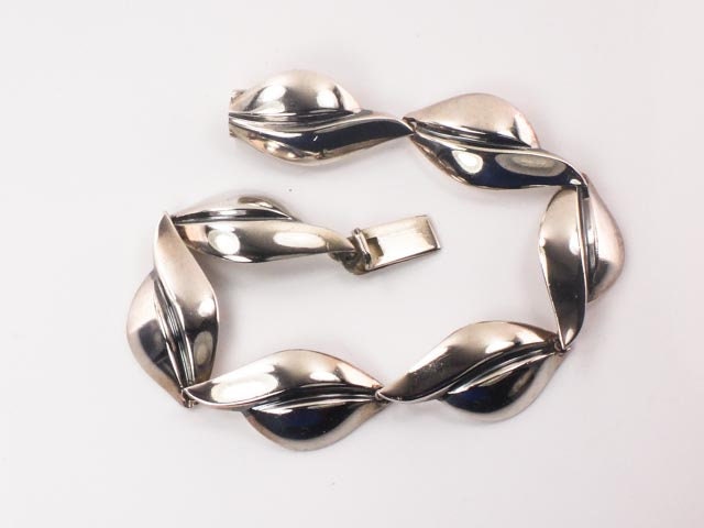 Vintage Sterling Silver Leaf Bracelet - SCF Denmark Modernist Design