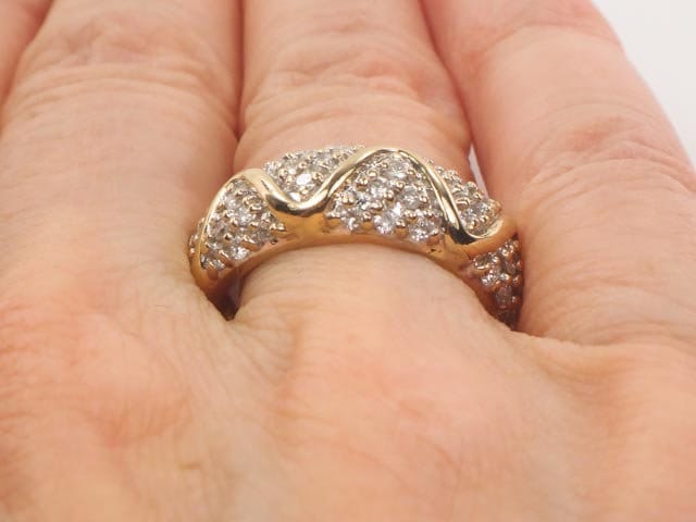 Vintage 14k Gold Diamond Zig Zag Band Ring: Pave Set Wedding Ring, Size 6.25