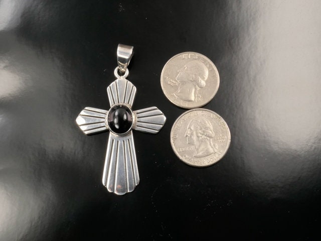 Vintage Sterling Silver Black Onyx Cross Pendant - Mark Wasserman Samara MWS Large Cross