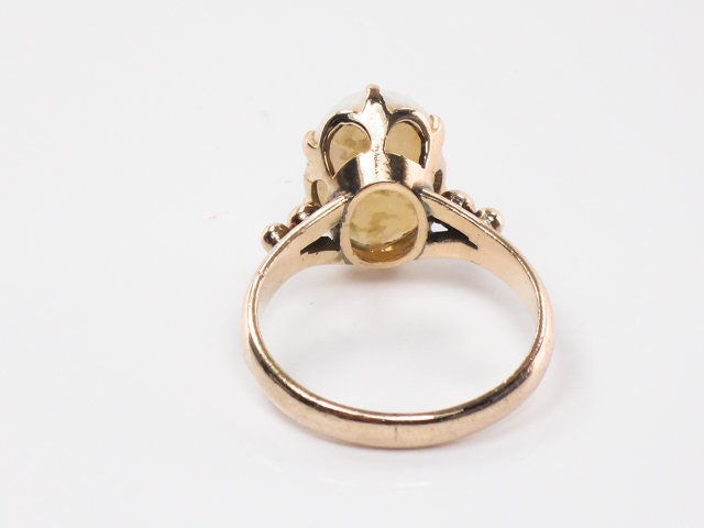 Vintage 14k Yellow Gold Natural Opal Ring, Oval October Birthstone Ring, Size 5.25