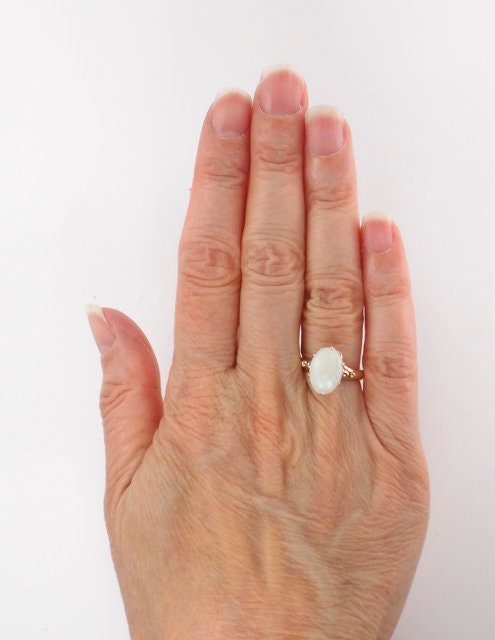 Vintage 14k Yellow Gold Natural Opal Ring, Oval October Birthstone Ring, Size 5.25