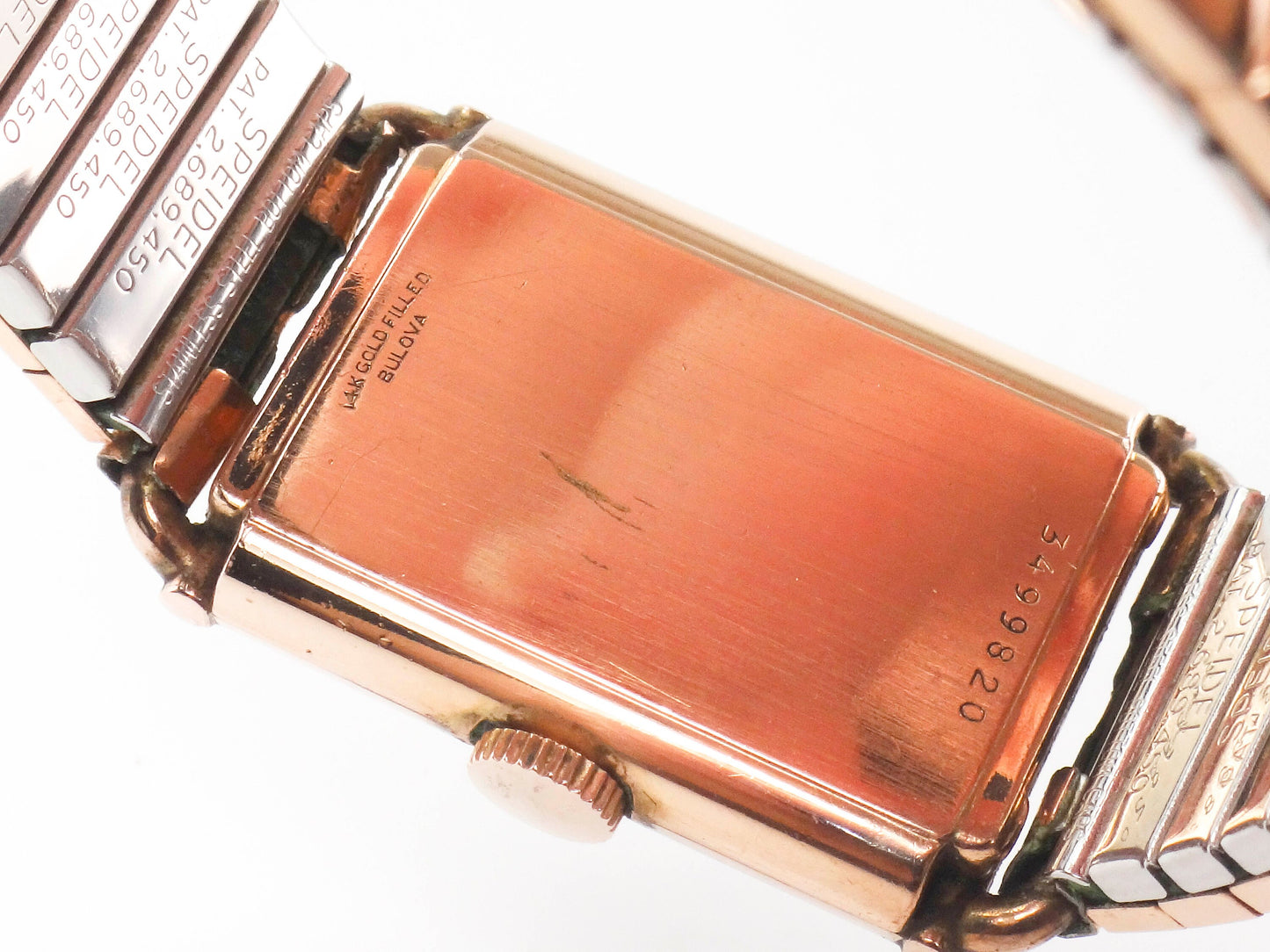 Vintage Bulova 14k Gold Filled Watch Retro Rose Gold Tank Mechanical Winding Watch with Flex Band Unisex Wristwatch