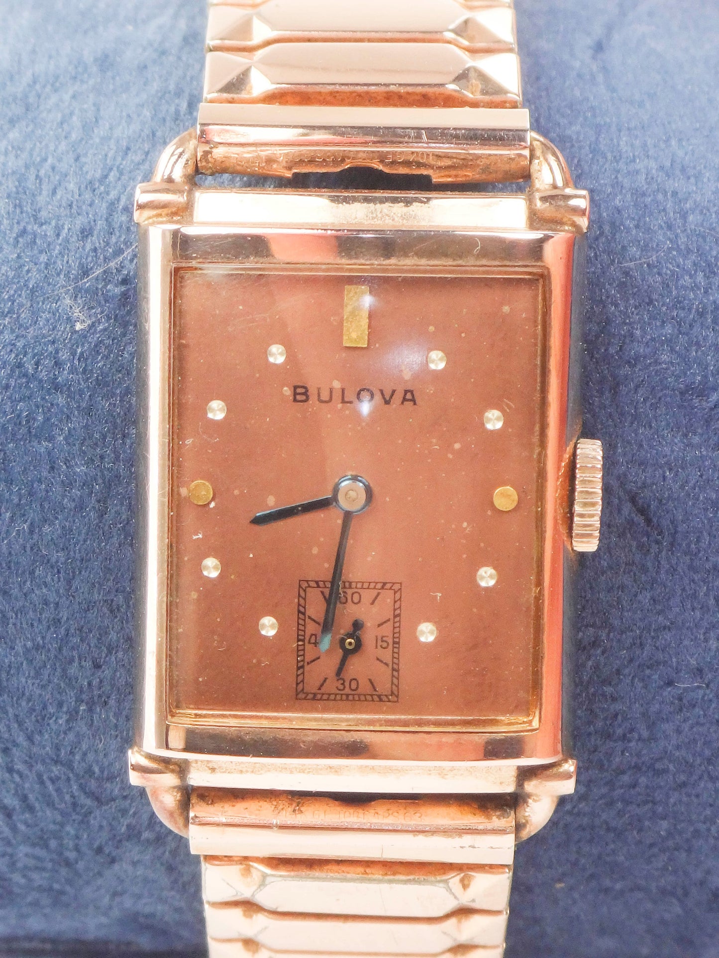 Vintage Bulova 14k Gold Filled Watch Retro Rose Gold Tank Mechanical Winding Watch with Flex Band Unisex Wristwatch
