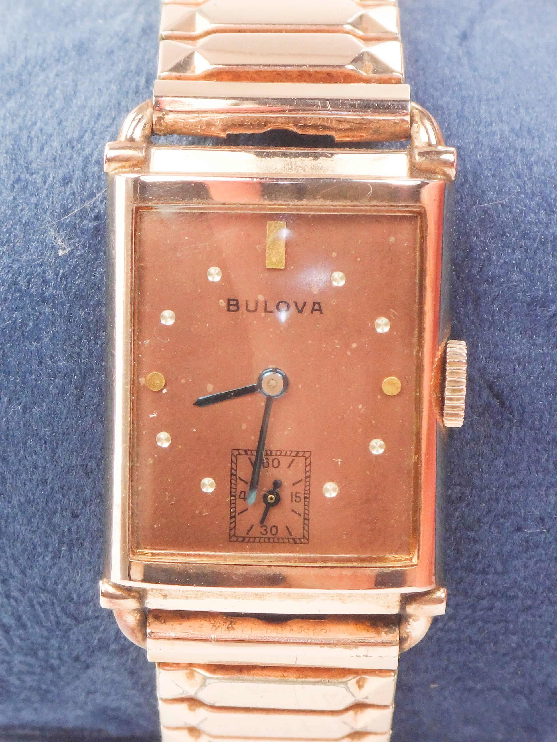 Vintage Bulova 14k Gold Filled Watch Retro Rose Gold Tank Mechanical Winding Watch with Flex Band Unisex Wristwatch