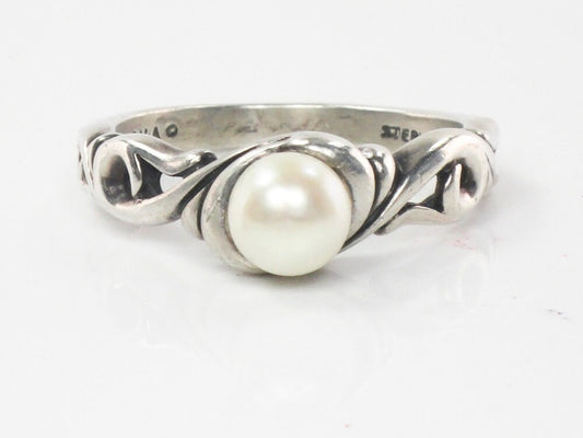 Vintage Kabana Sterling Silver White Pearl Ring June Birthstone Ring Size 5.5