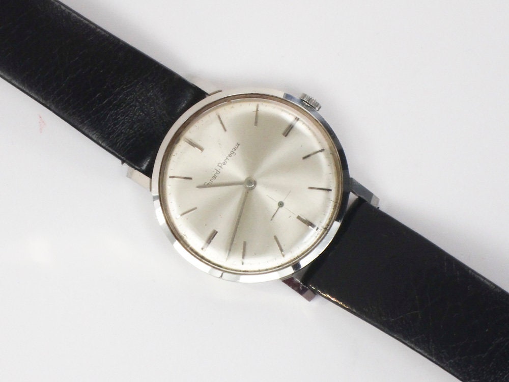 Vintage Girard Perregaux Stainless Steel Manual Wind Watch with Leather Band: 17 Jewel
