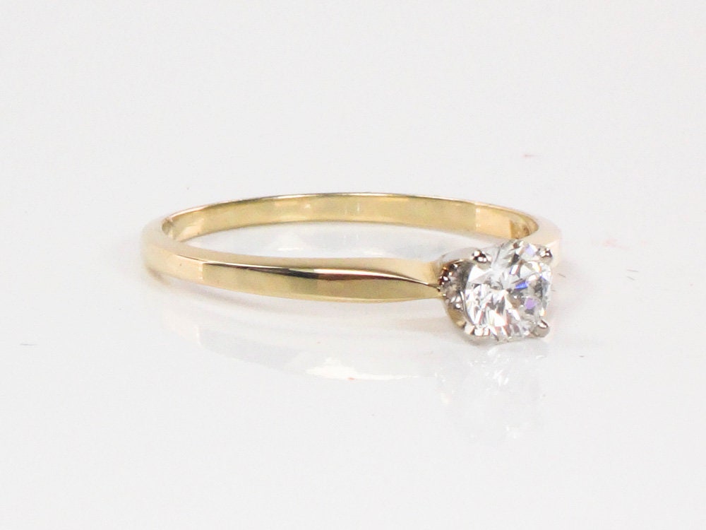 Vintage 14k Solitaire Round Natural Diamond Engagement Ring Approximately 1/3 Carat Size 6.25
