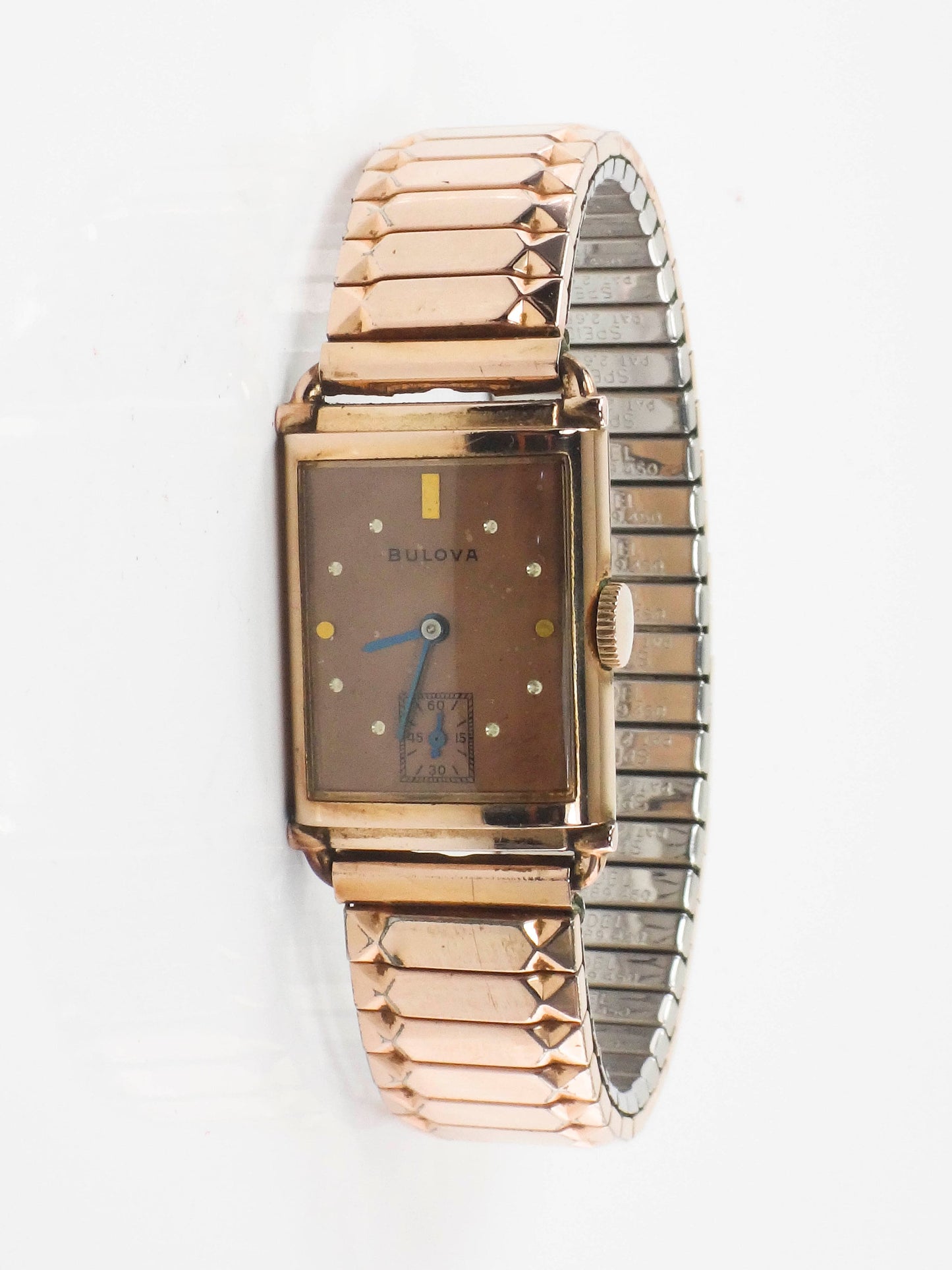 Vintage Bulova 14k Gold Filled Watch Retro Rose Gold Tank Mechanical Winding Watch with Flex Band Unisex Wristwatch