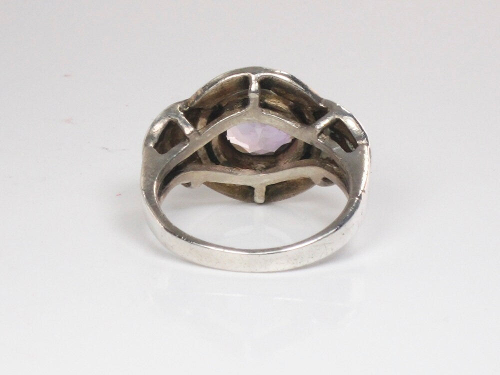 Vintage Sterling Silver Amethyst and Marcasite Ring Purple February Birthstone Ring - Size 6
