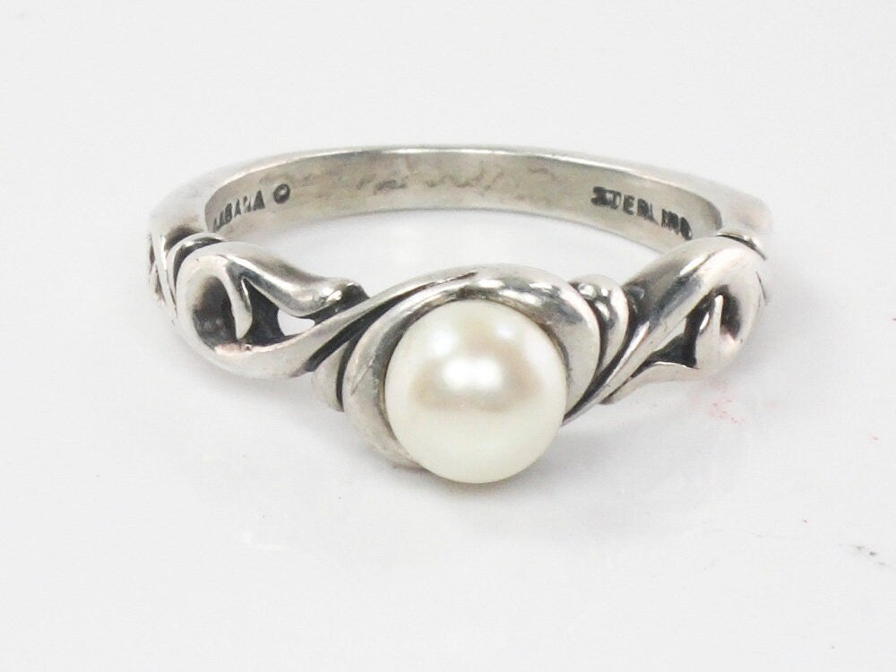 Vintage Kabana Sterling Silver White Pearl Ring June Birthstone Ring Size 5.5