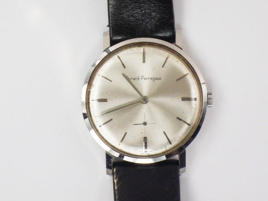 Vintage Girard Perregaux Stainless Steel Manual Wind Watch with Leather Band: 17 Jewel