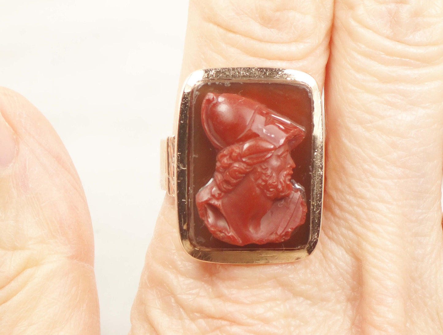 Vintage Victorian 14k Rose Gold Carnelian Hardstone Cameo Ring - Antique Cameo Ring - Size 8