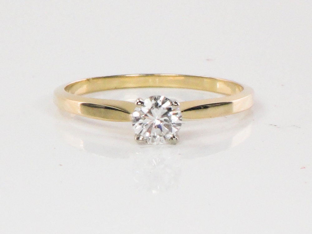 Vintage 14k Solitaire Round Natural Diamond Engagement Ring Approximately 1/3 Carat Size 6.25