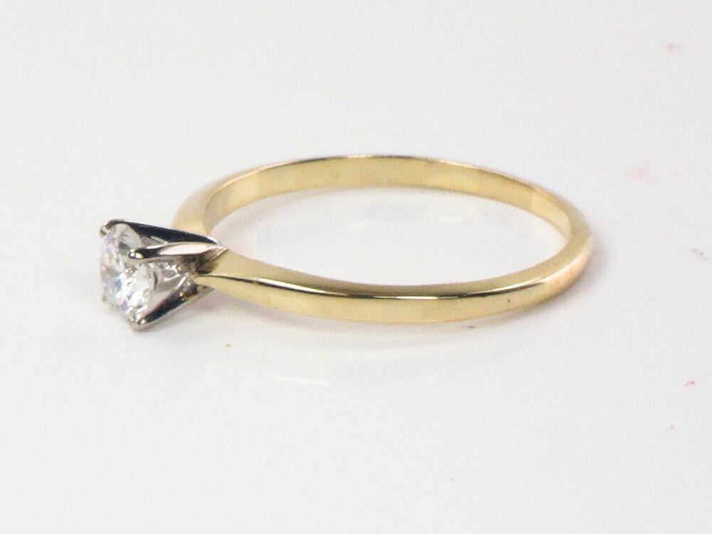Vintage 14k Solitaire Round Natural Diamond Engagement Ring Approximately 1/3 Carat Size 6.25