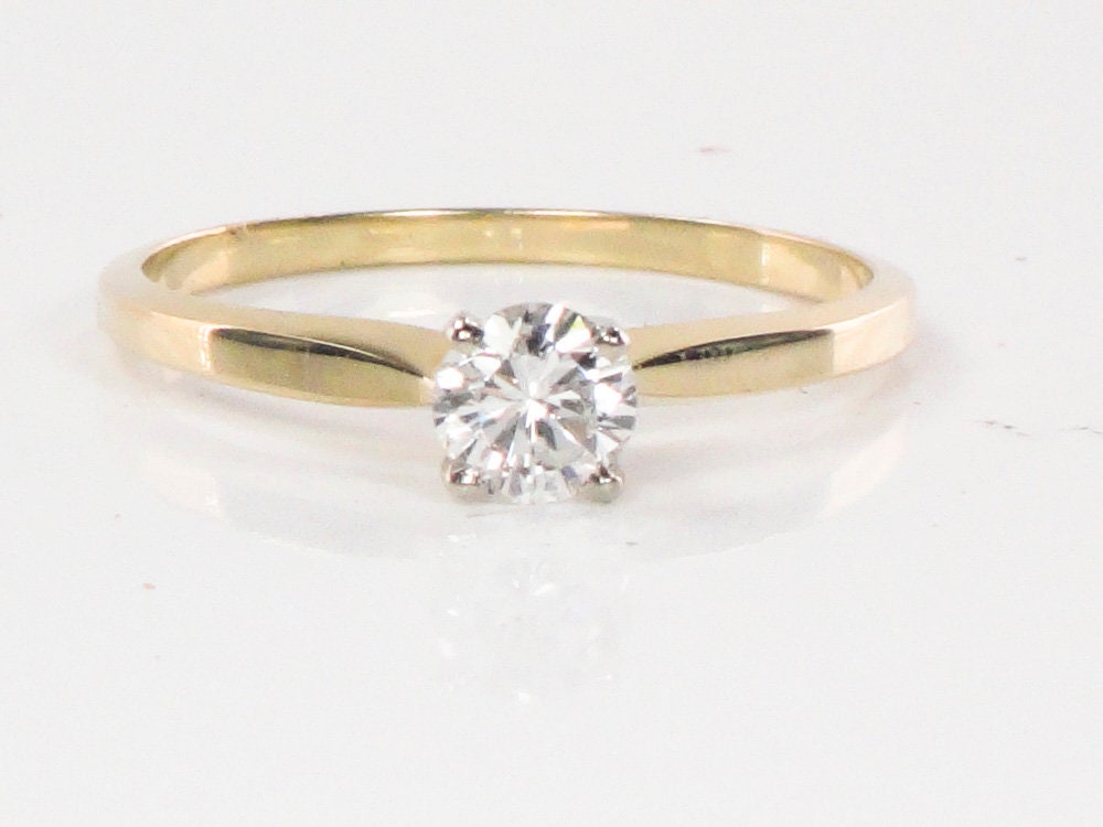Vintage 14k Solitaire Round Natural Diamond Engagement Ring Approximately 1/3 Carat Size 6.25